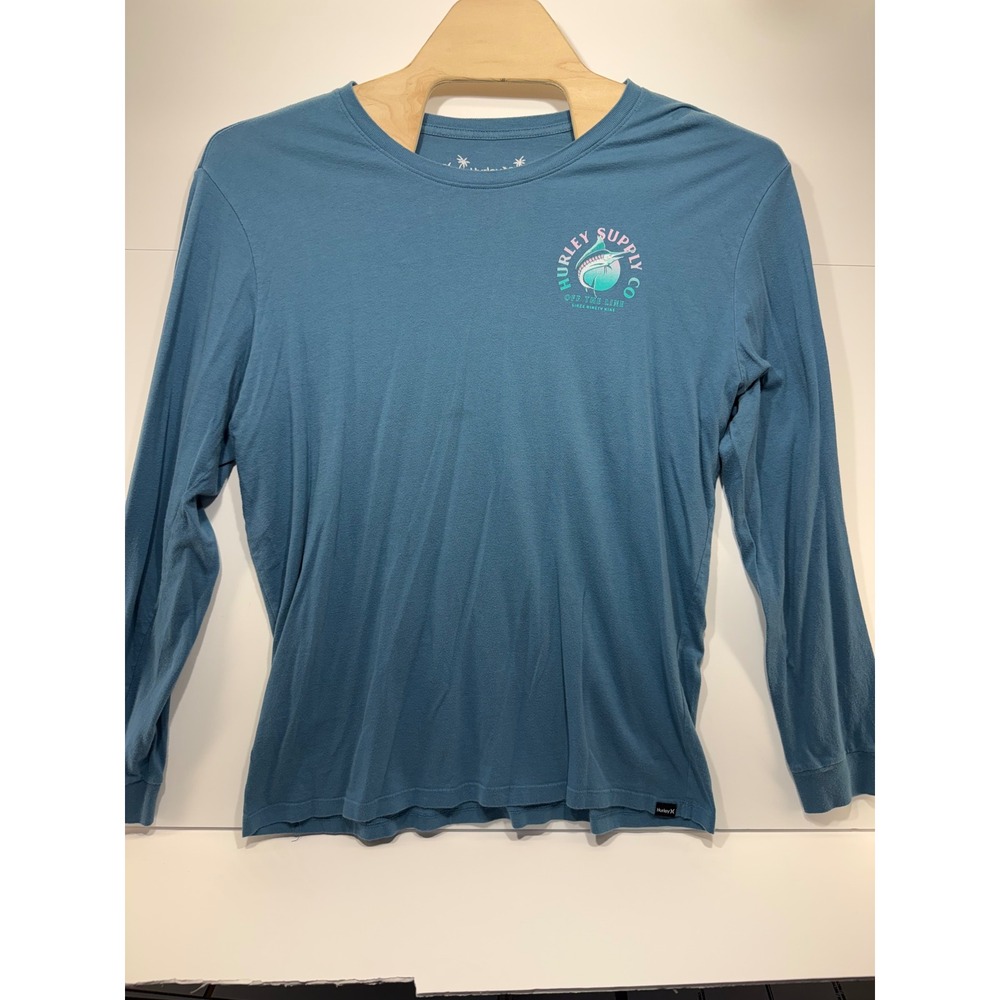 Hurley‎ Everyday Washed Long Sleeve Graphic T-Shirt XL Blue Cotton Marlin Surf